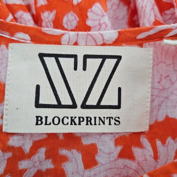 Orange Floral Puff Sleeve Peasant Blouse Women's small babydoll Festival whimsi - Picture 5 of 10